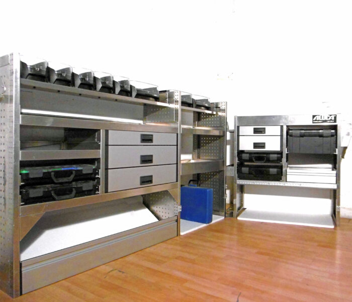 FES BERLIN gebrauchte ALUCA Fahrzeugeinrichtung Regal m. SORTIMO Koffer Vito T6 Custom